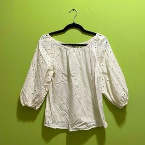 Target white long sleeved blouse with patterned sleeves